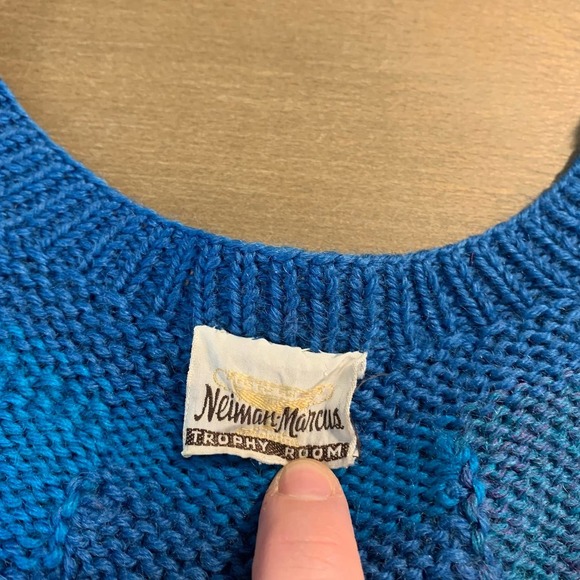 VINTAGE Neiman Marcus “Trophy Room” Blue and Gray Patterned Sweater Vest - Picture 3 of 6
